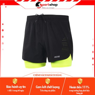 Quần chạy bộ nam Arsuxeo 2 lớp (boxer) có túi khóa kéo ngang siêu thoáng khí, bền, nhẹ  - SPORT SHOP
