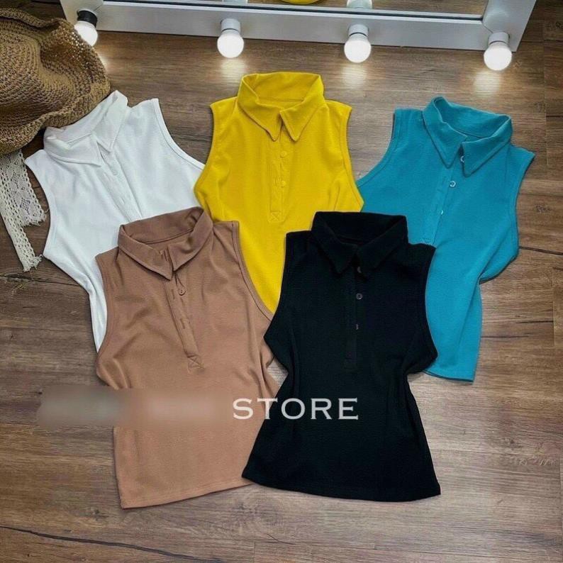 Áo Croptop Không Tay, Áo Thun Cổ Bẻ Ôm Sát Body Cực Ngầu Mặc Thoáng Mát Dễ Phối Đồ Chapi CP1