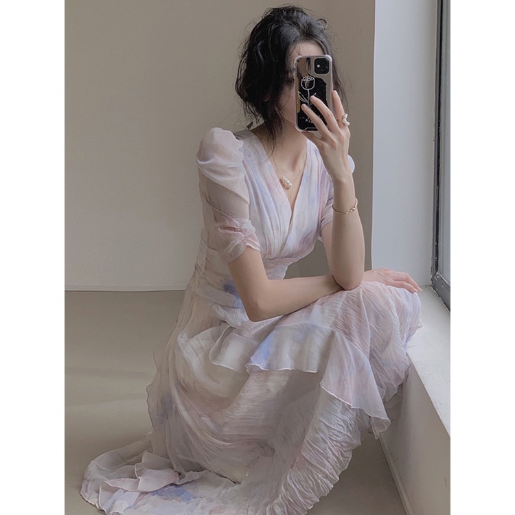 Đầm Midi Chiffon Dáng Chữ A In Họa Tiết Xinh Xắn Thời Trang Mùa Hè Cho Nữ