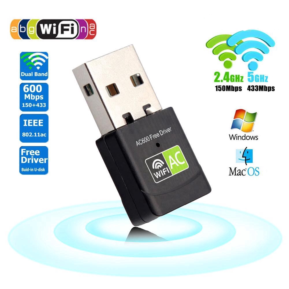 USB thu sóng wifi băng tần kép 2.4G / 5G 600Mbps tốc độ 600m tiện dụng