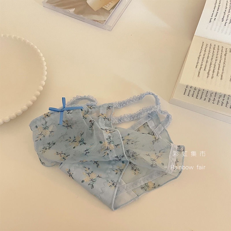 [Spot] Japanese sweet floral mesh panties, briefs, lace panties, slim panties, low-rise briefs, breathable girls' underwear, women's underwear