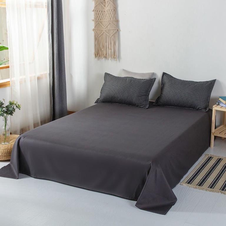 BỘ CHĂN GA GỐI COTTON POLY CARO ĐEN | HÀNG NHẨP KHẨU COMBO 4 MÓN