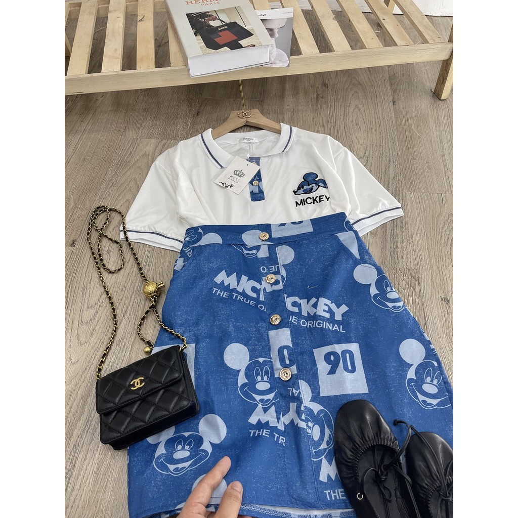 Set Chuột Mickey Áo Polo Cổ Bẻ Mix Chân Váy | BigBuy360 - bigbuy360.vn