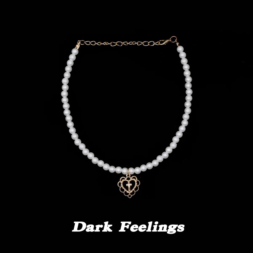 Vòng Cổ choker Mặt Chữ Thập Đính Hạt Giả Ngọc Trai