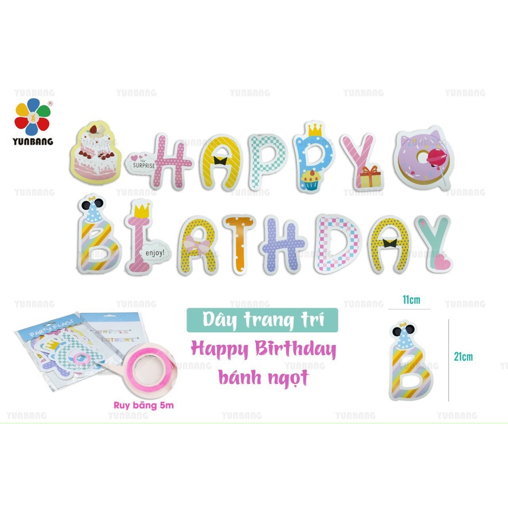 Dây chữ Happy Birthday, dây treo, dây cờ trang trí sinh nhật nhiều chủ đề, party Fubao Store