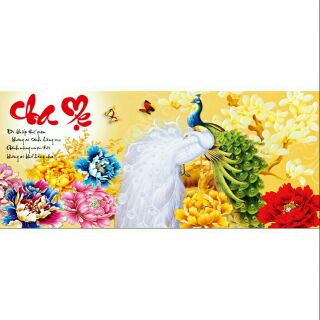 Tranh đính đá CHA MẸ -ĐÔI CÔNG HOA MẪU ĐƠN LV078 kích thước :120×60cm