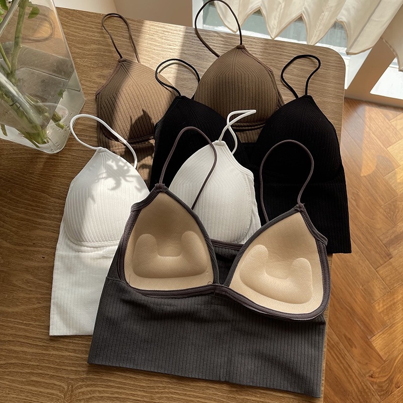 Áo Croptop Sát Nách Cổ Chữ V Màu Sắc Đơn Giản Thiết Kế Ôm Sát Tôn Dáng