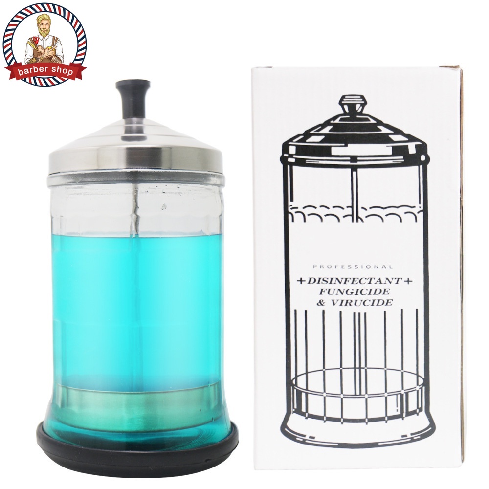 Bình Thủy Tinh Tiệt Trùng Tiệt Trùng Dụng Cụ Cắt Tóc + 1 Lọ Đựng Bột Khử Trùng Cho Salon