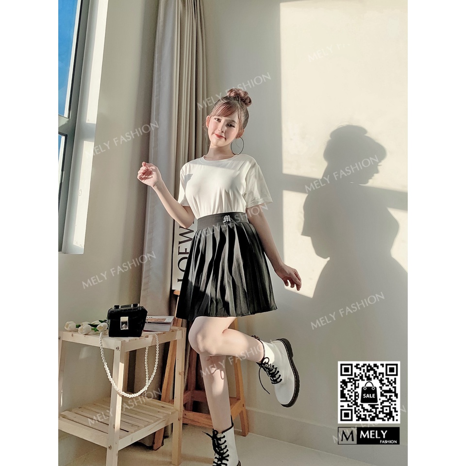 Chân váy ngắn tennis xếp ly chất đũi lụa cạp thêu chữ trẻ trung năng động phong cách Hàn Quốc Mely Fashion CV15