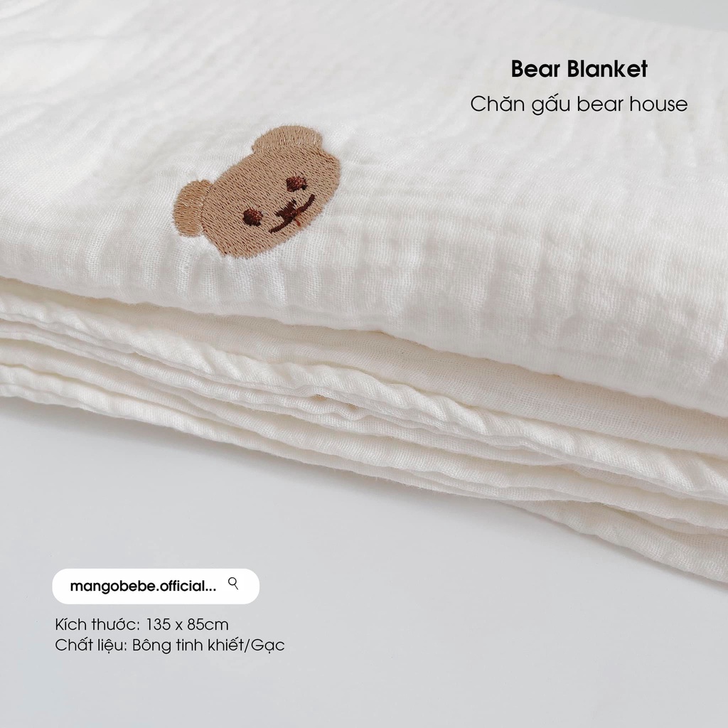 Bộ Bear's House gối ôm, gối chặn, túi ngủ, gối sơ sinh, yếm gấu, chăn gấu cho bé