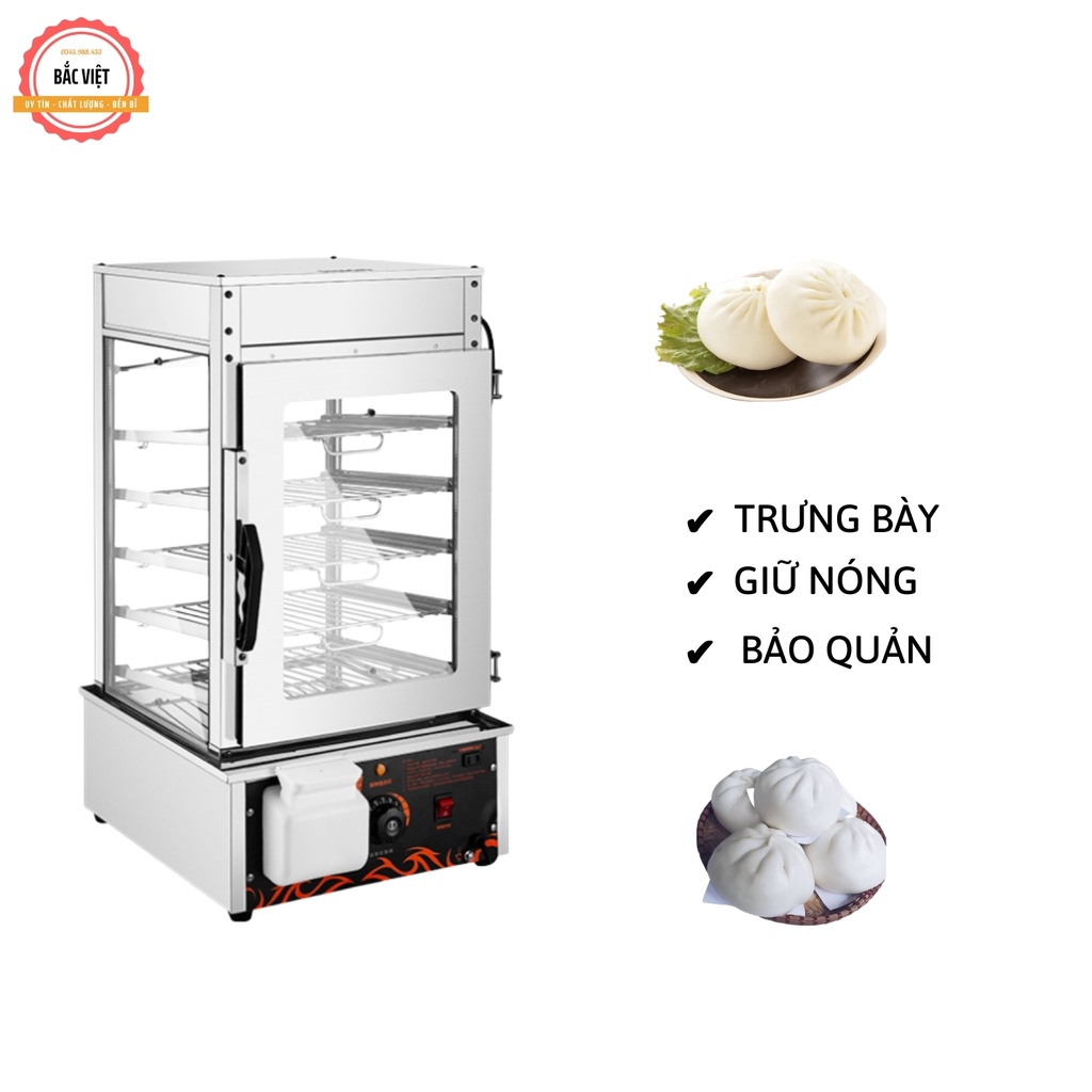 Tủ hấp nóng và trưng bày bánh bao dùng điện loại 5 tầng inox chắc chắn, không bị hấp hơi , đọng nước - BẢO HÀNH 12 THÁNG