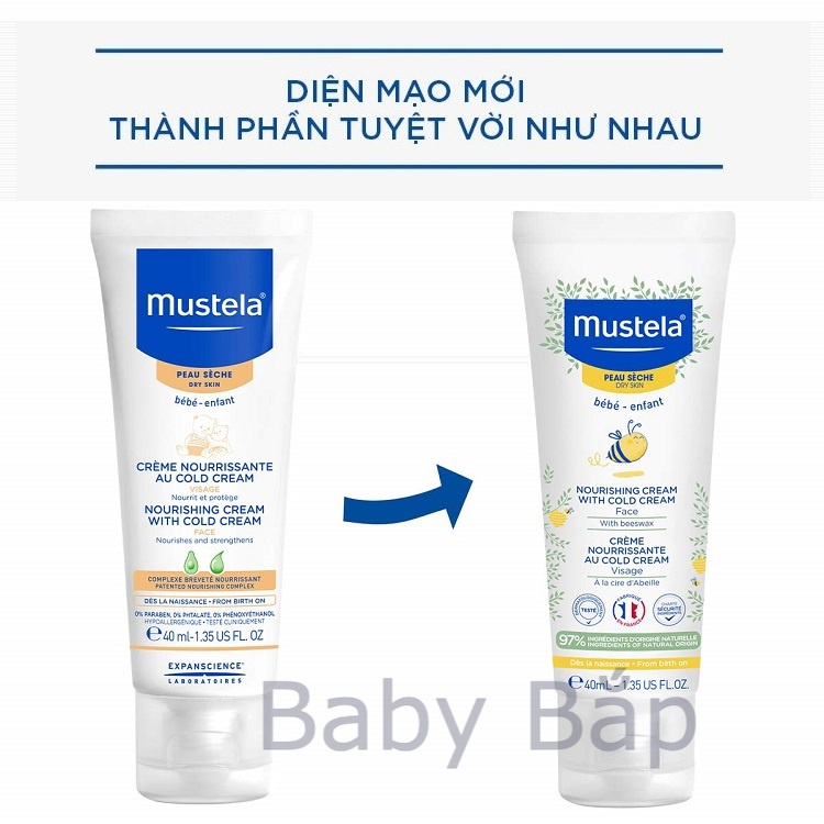 Kem dưỡng da mặt, giữ ẩm cho trẻ sơ sinh, trẻ nhỏ Mustela Nourishing Cream With Cold Cream 40ML