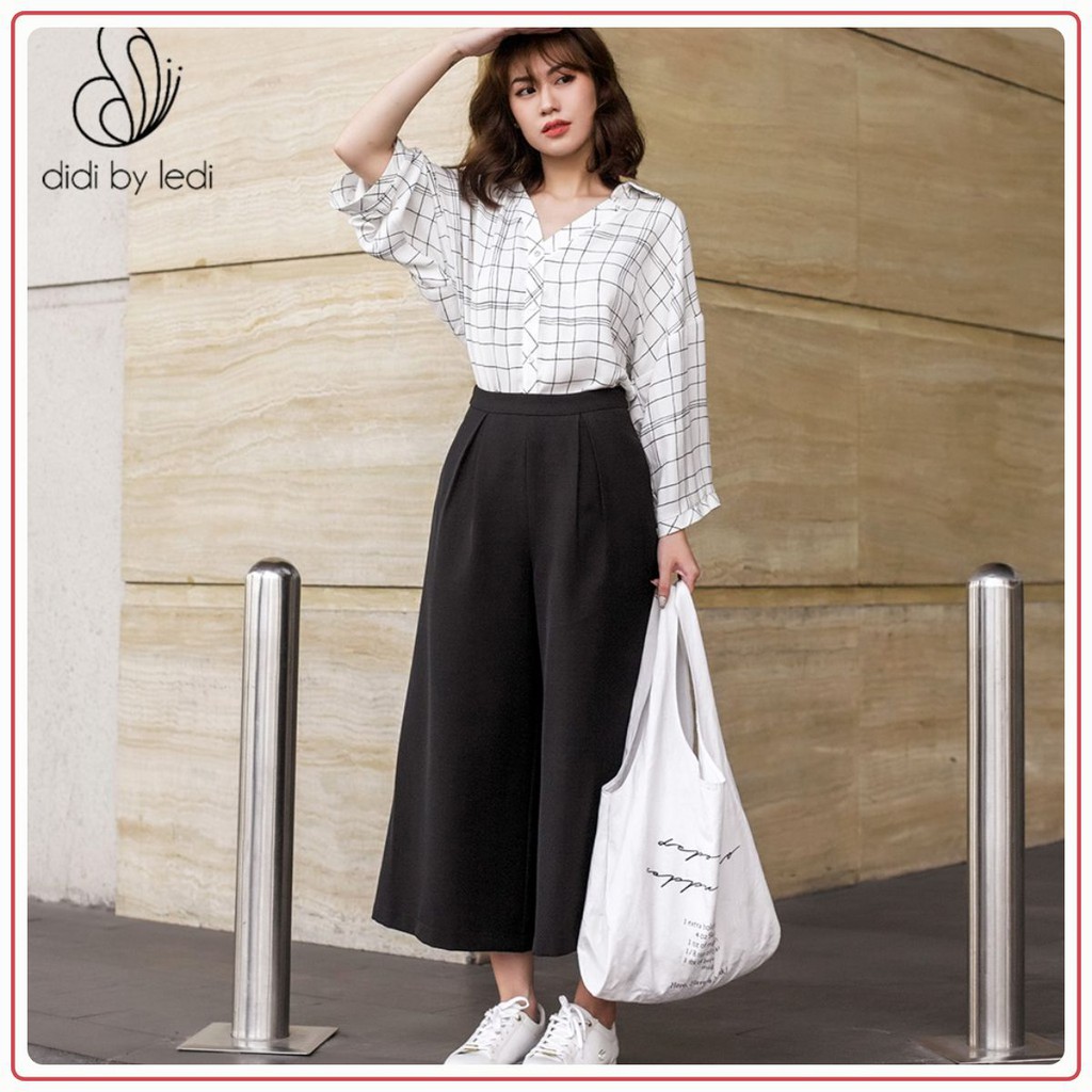 Quần Cullotes ống rộng, quần tây Đen nữ ly trước  DIDI BY LEDI vải Visco cao cấp cạp cao  - QK039