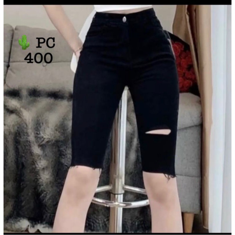 Quần lửng ngố kaki rách đùi lưng cao