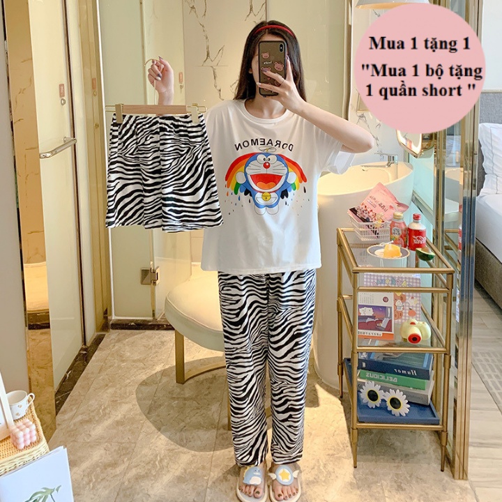 Đồ bộ nữ mặc nhà mùa hè quần dài TOZZO in hình dễ thương cute form bigsize phong cách hàn quốc 50-70Kg SET3 | BigBuy360 - bigbuy360.vn