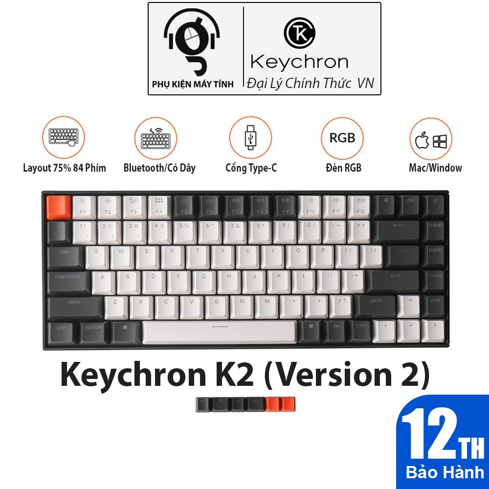 Bàn Phím Cơ Không Dây Keychron K2 Version 2 (Hot-swappable)