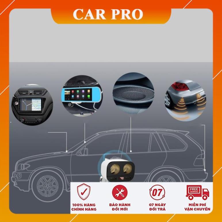 Bộ chia tẩu sạc xe hơi sạc nhanh 2 tẩu và 2 cổng USB hàng xịn - CAR PRO