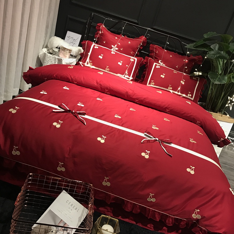 888888 Bộ chăn ga cưới cotton lụa thêu 6CT cao cấp hàng nhập