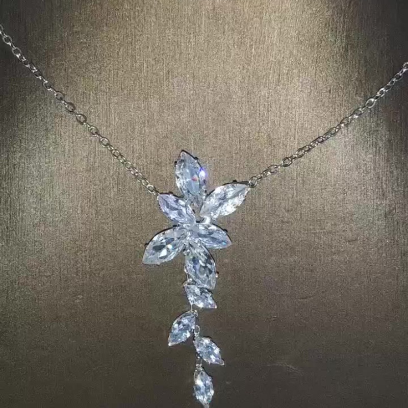 Set Vòng cổ Và Đôi Khuyên Tai Đính Đá zircon Phong Cách Sang Trọng Thanh Lịch Dành Cho Nữ