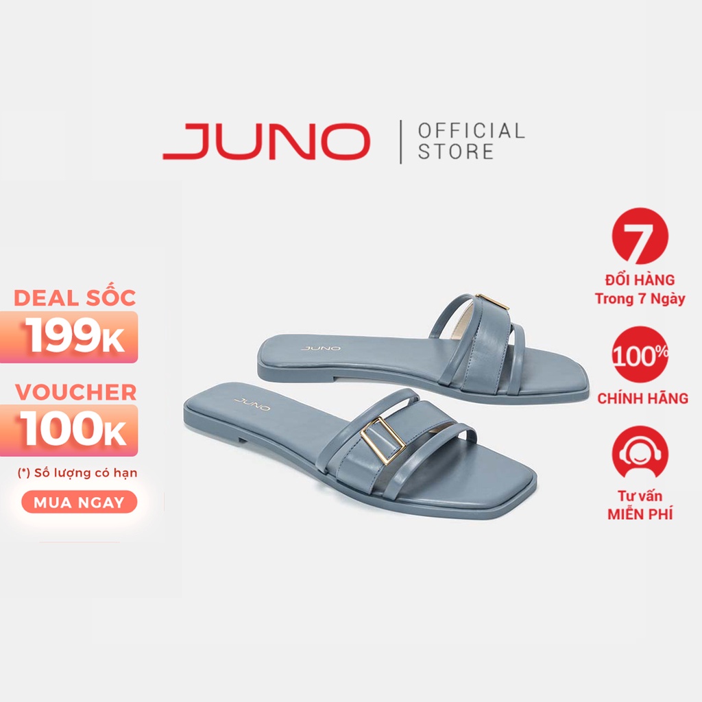Dép Bệt Quai Ngang 1cm Thời Trang JUNO Mũi Vuông Khóa Trang Trí SD01112
