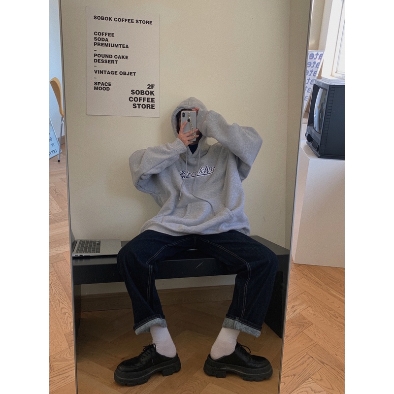 Áo hoodie dài tay lót nhung dày dặn dáng rộng in chữ phong cách retro Hàn Quốc
 | BigBuy360 - bigbuy360.vn