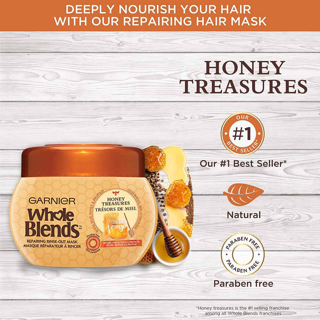 Kem ủ giúp phục hồi tóc Garnier Whole Blends Repairing Mask Honey Treasures extracts 300ml (Mỹ)