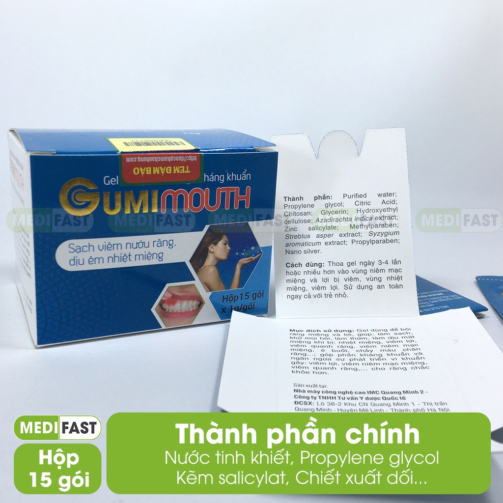 Gói bôi nhiệt miệng, lở miệng Gumimouth có Nano bạc giúp sát khuẩn, lành nhanh, gel vệ sinh nướu răng lợi