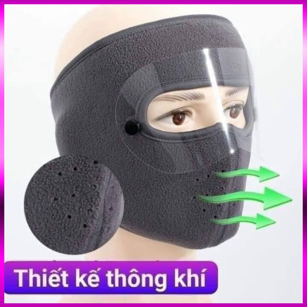 Khẩu Trang Ninja lót nỉ  Bịt Kín Mặt kèm kính chắn gió mưa bụi dịch