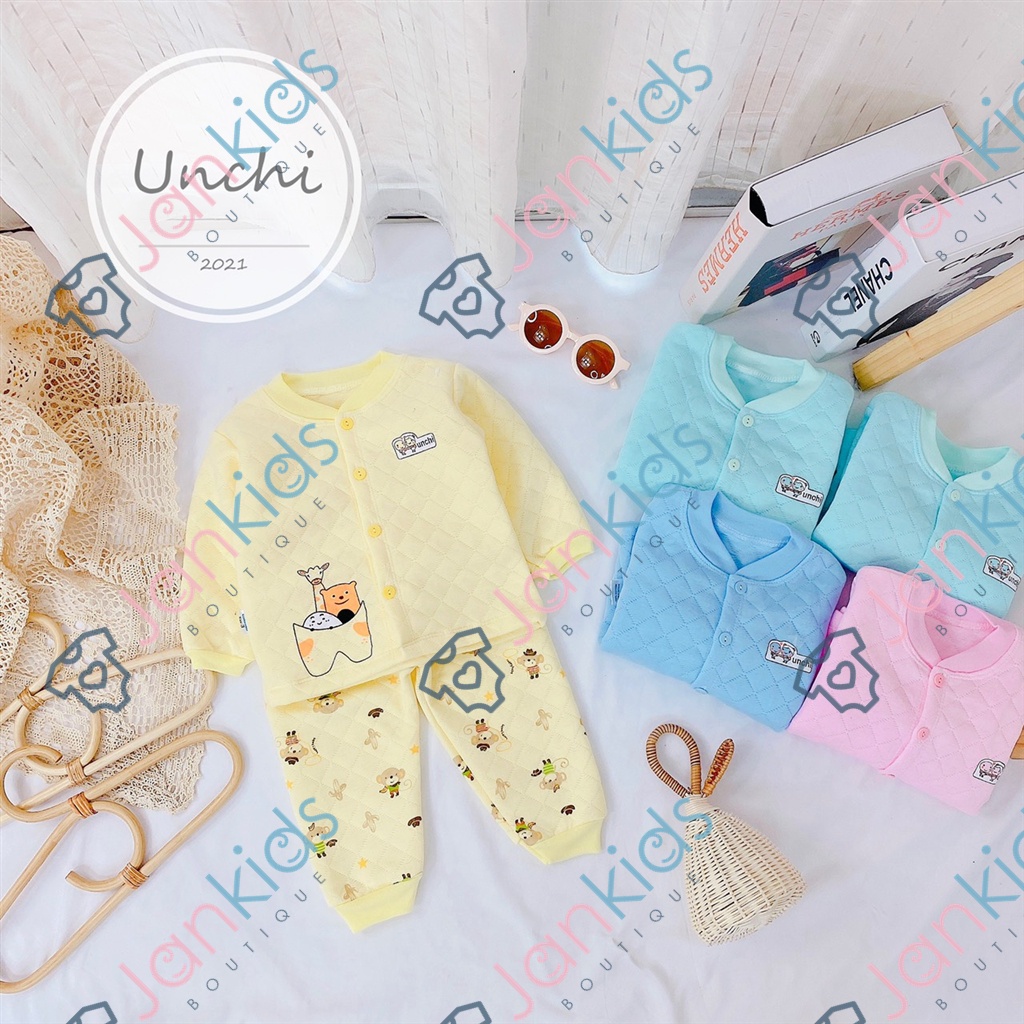 Bộ quần áo nỉ xốp dài tay, cúc giữa UNCHI cao cấp cho bé trai, bé gái