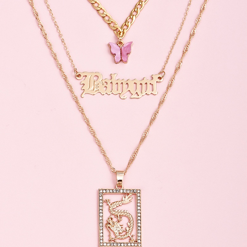 Vòng cổ Thép Không Gỉ Mặt Bướm Hồng Khắc Chữ Babygril Thời Trang
