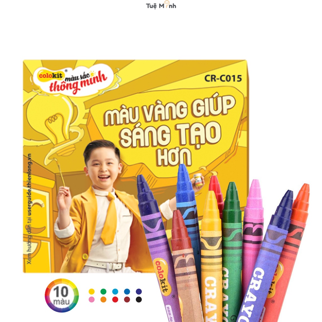 Bút sáp 10 màu Thiên Long Colokit CR-C015 bộ bút sáp vẽ mỹ thuật an toàn