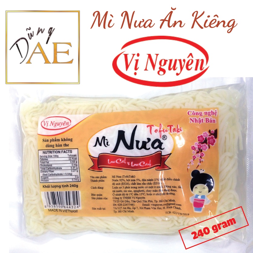 Mì Nưa Vị Nguyên ăn kiêng Keto, Das, Lowcarb, Eatclean - Gói 240 gram