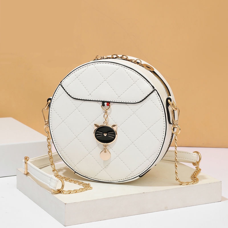 Túi Đeo Chéo Hình Tròn Cỡ Nhỏ Phối Dây Đeo Sợi Xích Thời Trang Phong Cách Hàn Quốc Cho Nữ