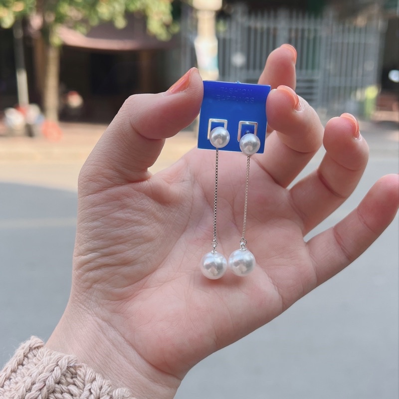 Bông tai bạc nữ thật dáng dài hạt trai nhân tạo DaLiA Jewelry tiểu thư xinh xắn chuẩn bạc 925