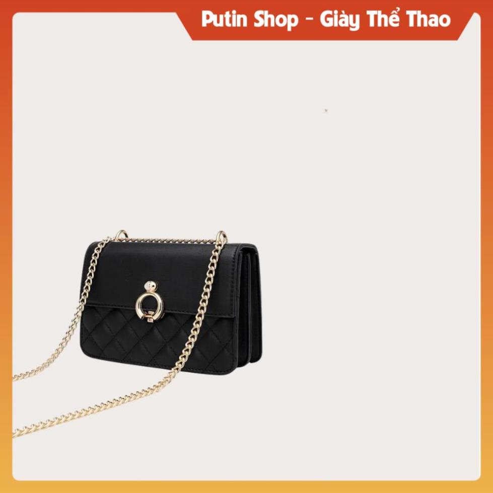 Túi xách nữ đeo chéo thiết kế ô trám nắp gập xịn, Túi sách thời trang đi làm đi chơi các mầu trắng đen