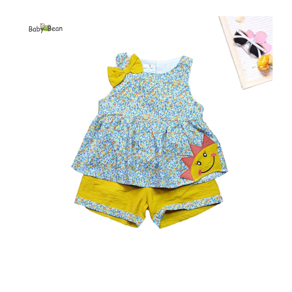 Bộ Đồ Cotton Hoa Thắt Nơ Thêu Mặt Trời Bé Gái BabyBean