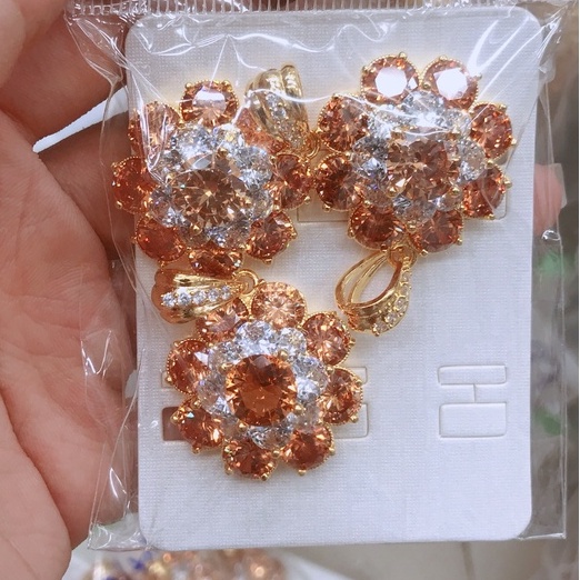 Mặt Dây Chuyền Mặt Hoa Đính Đá Màu Trà (Chỉ Mặt) HM8806 - Lên Hình Cực Sang, Hình Thật