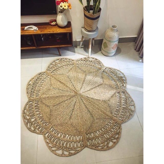 Thảm cói xuất khẩu bông hoa sang chảnh sale size 1m5