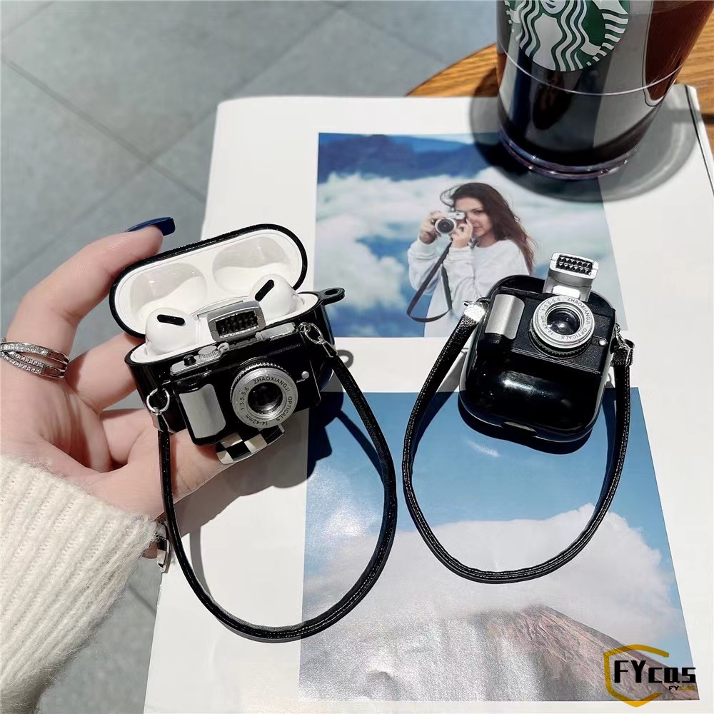 Vỏ Bảo Vệ Hộp Sạc Tai Nghe AirPods 1 2 3 Pro Bluetooth Bằng Silicon Mềm Hình Máy Ảnh 3D Kiểu Sáng Tạo