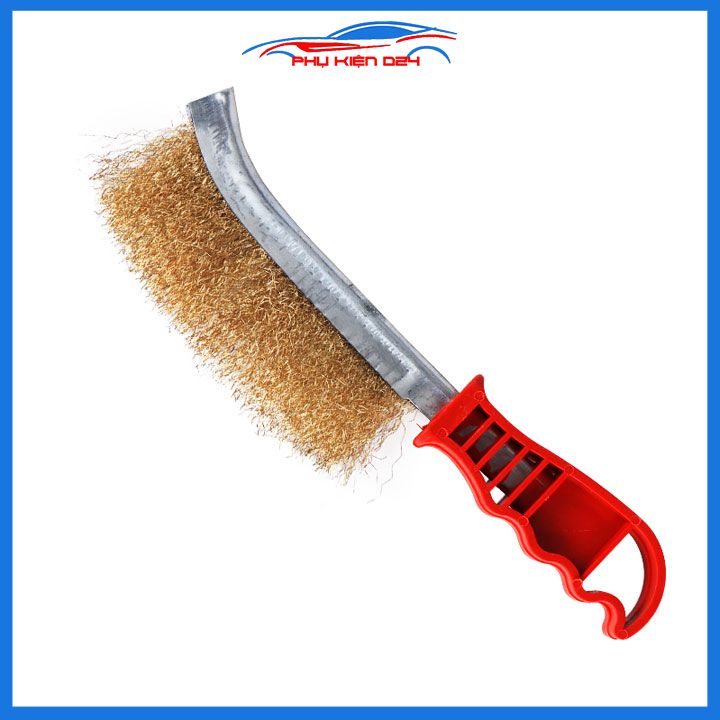 Bàn chải sắt đánh gỉ cán đỏ sợi thép mạ đồng