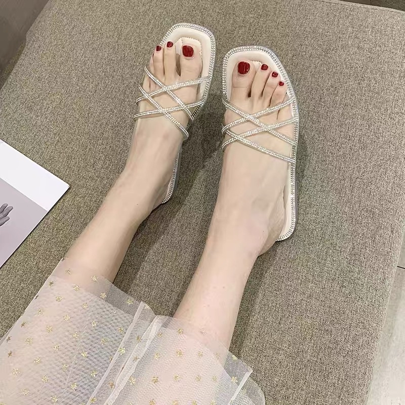 Dép lê nữ đính đá hàng quảng châu cao cấp