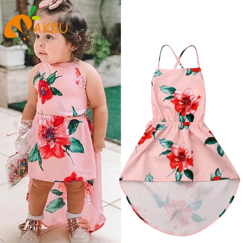 Thời Trang Bé Gái Váy Hoa Hở Lưng Bé akku