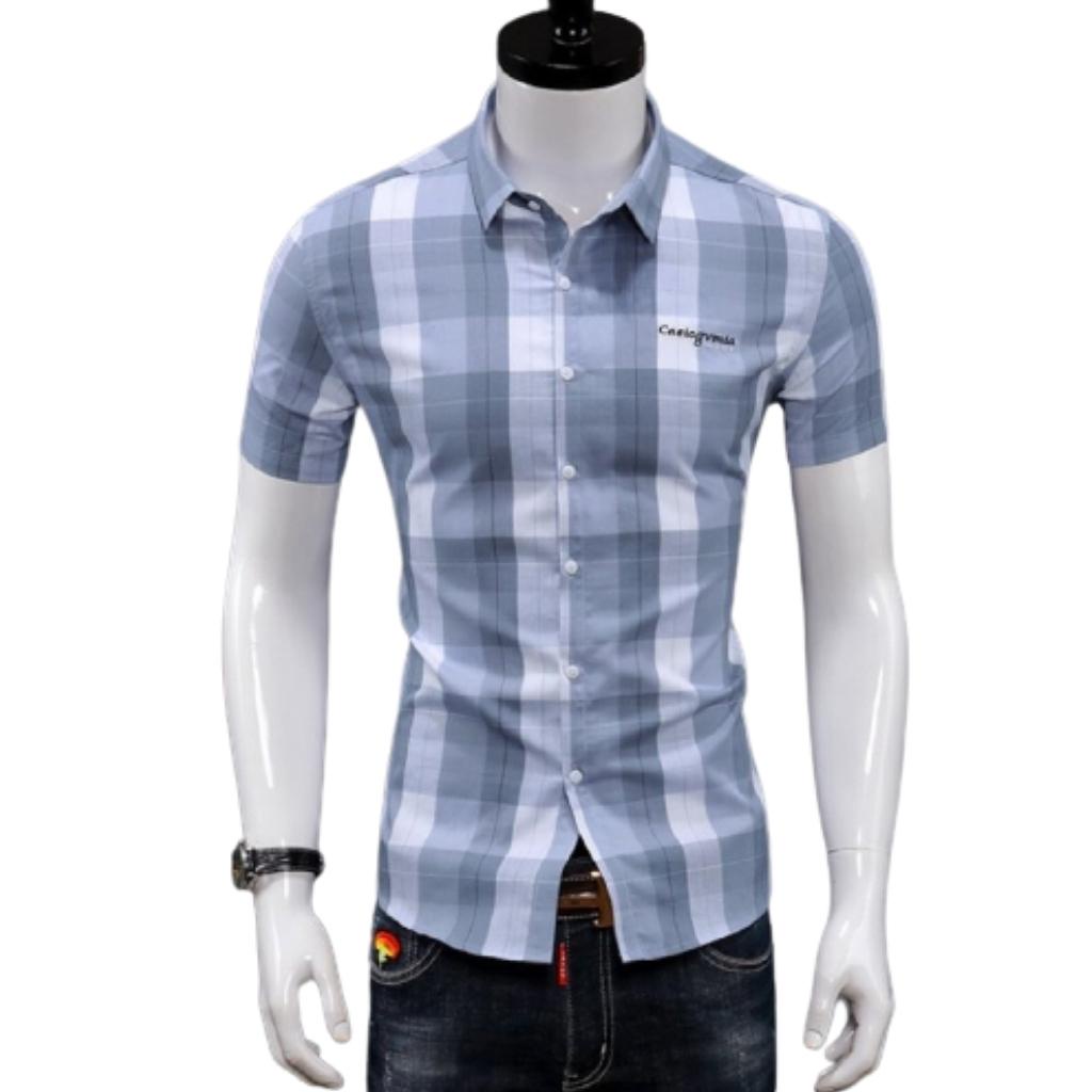 Áo Sơ Mi Nam Caro Ngắn Tay 3D Phối Chữ Thời Trang PONIVA Thiết Kế Trẻ Trung, Cá Tính Hàng Chất Lượng VNXK