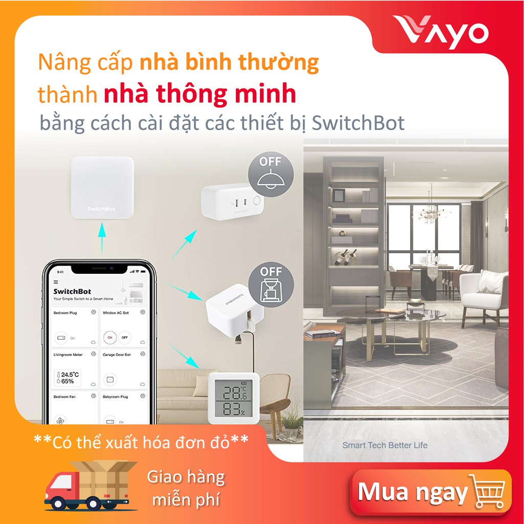 Bộ điều khiển trung tâm thông minh SwitchBot Hub Mini Điều khiển hồng ngoại điều hòa, TV, quạt... liên kết Googlehome