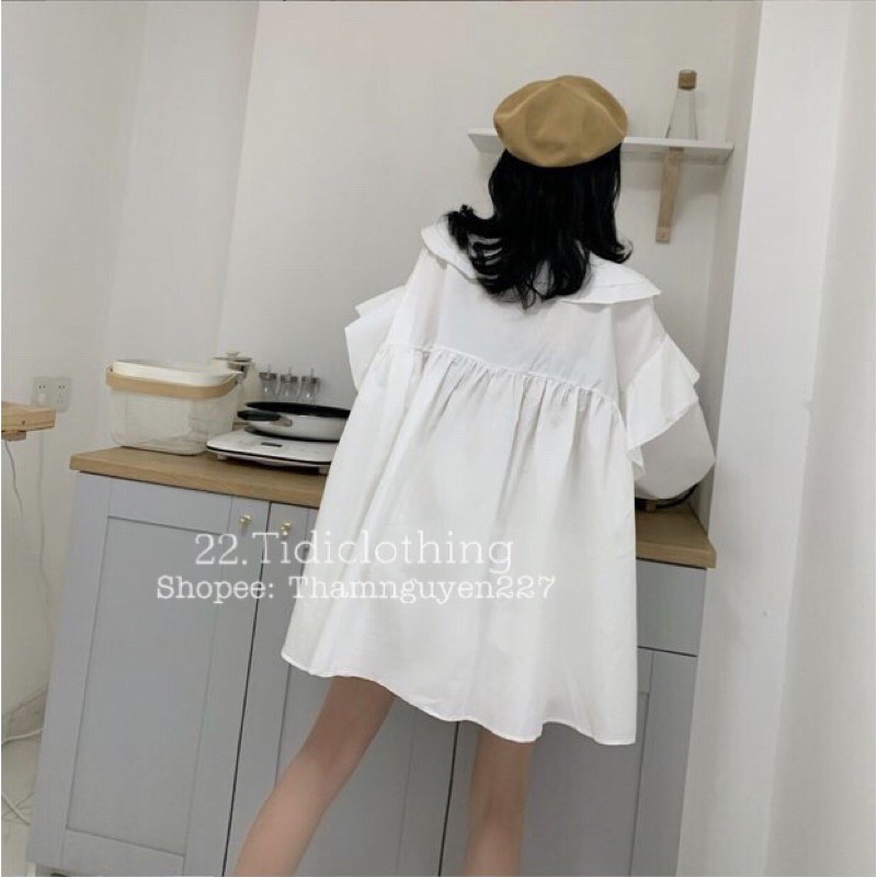 Đầm babydoll dễ thương Ulzzang, váy tay dài form rộng, đầm Oversize hai lớp chất đẹp