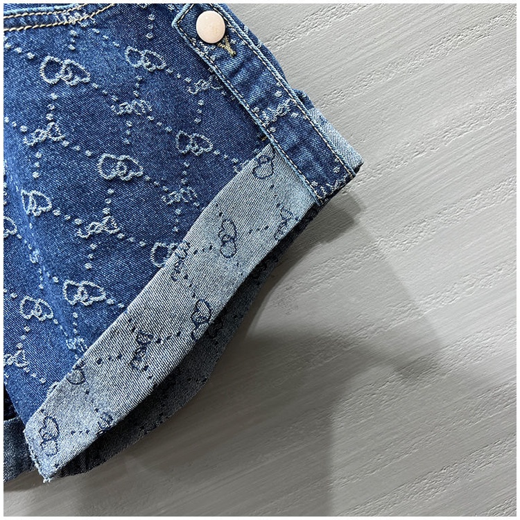 Quần đùi denim lưng cao ống rộng thời trang năng động dành cho nữ