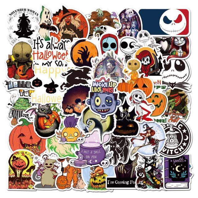 Sticker HALOWEEN set 30-50 cái ép lụa / hình dán chủ đề HALOWEEN hoá trang