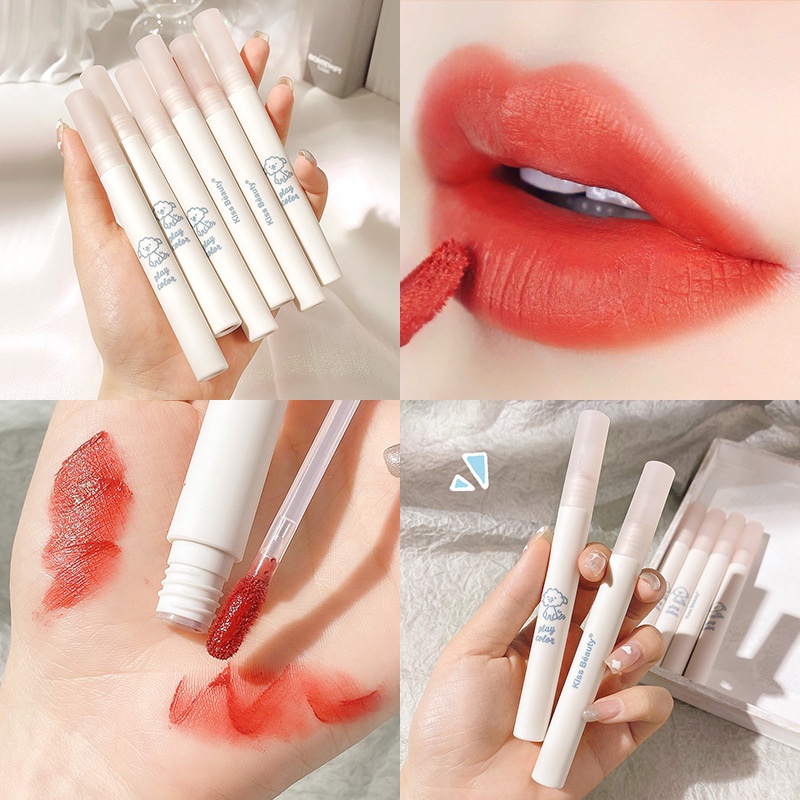 Kiss Beauty popsicle soft mist lip glaze matte matte màu đỏ trà cam bùn học sinh lâu trôi màu son trắng