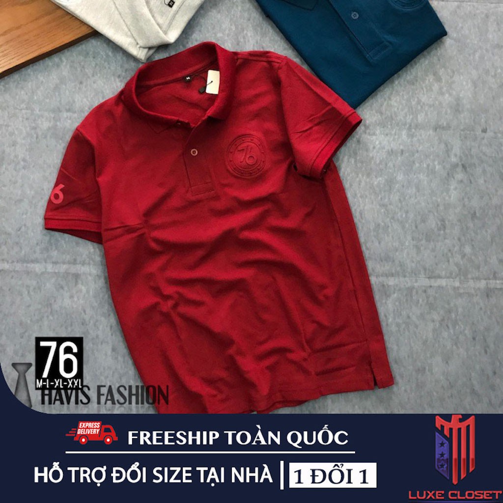 Áo thun nam Havis cổ bẻ thun cá sấu 76 logo dập nổi cao cấp AXK038