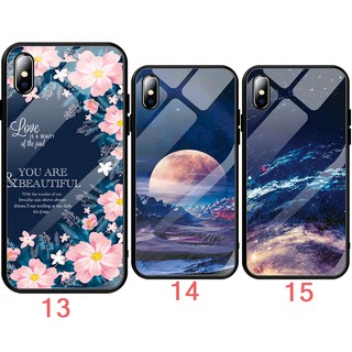 Ốp điện thoại mặt kính cường lực in họa tiết hoa/bầu trời cho iPhone X 8 8 Plus 7 6 6s XS Max XR